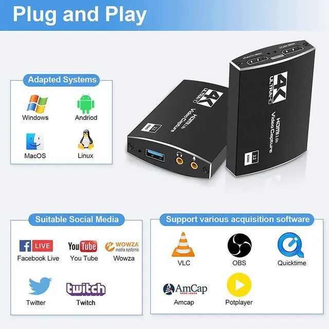Alt view image 5 of 7 - Capture Card 1080p 60fps, 4K@60Hz HDMI Video Game Capture Card to USB3.0/USB-C with Microphone & HDMI Loop-Out, Low Latency Record Broadcast Live Streaming Compatible with Nintendo/PS4/PS5/Xbox One