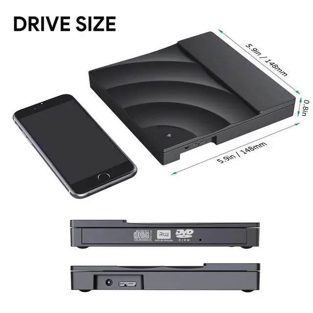 Alt view image 2 of 7 - WRIARICH External DVD Drive for Laptop, USB 3.0 Portable Optical Slim CD/DVD Burner Player RW Drive with Touch Sensitive Button For Desktop PC Windows XP/ 2003/ Vista/ 7/8, Linux, Mac os System