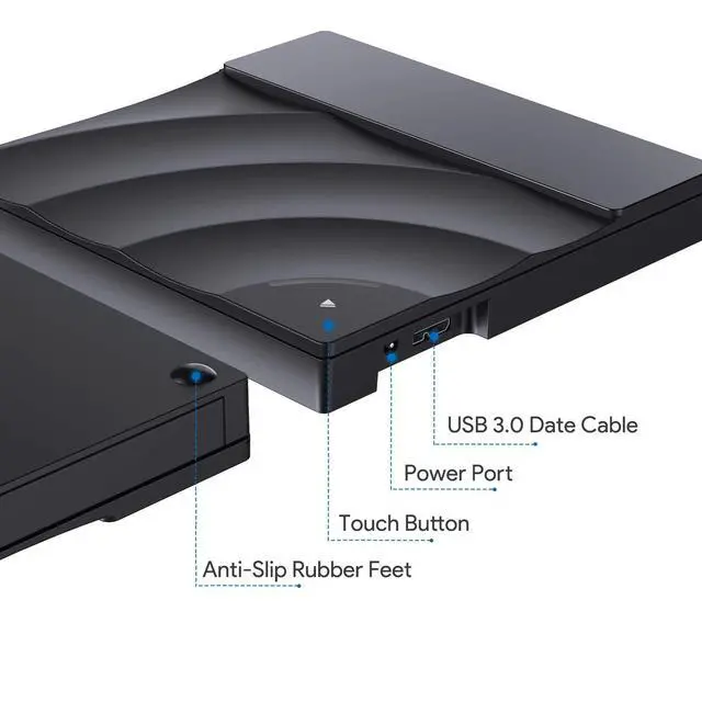 Alt view image 3 of 7 - WRIARICH External CD DVD Drive USB 3.0 Type-C Portable DVD/CD ROM +/-RW Drive Burner Rewriter with Touch Sensitive Button for Windows 10 Laptop Desktop PC, MacBook Pro/ Air, iMac