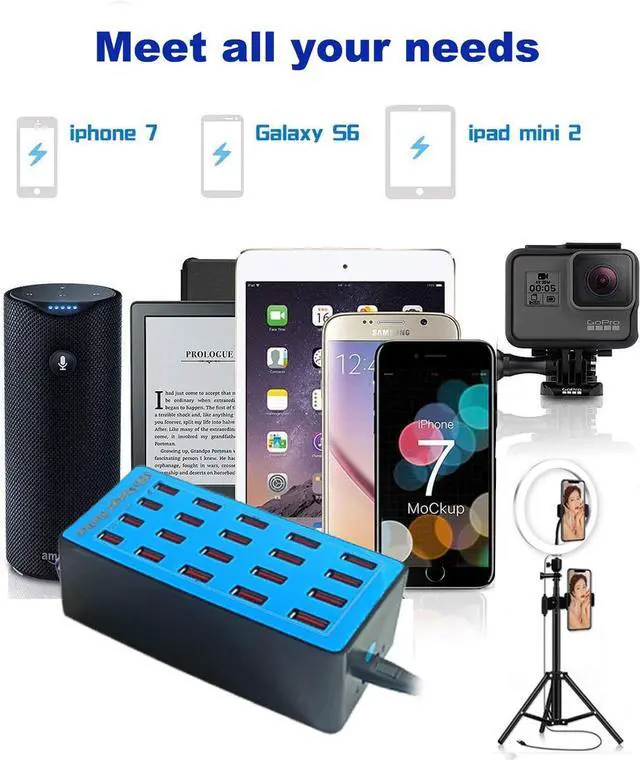 Alt view image 7 of 7 - Multiple USB Charger,20 Ports USB Charging Station,100W Multi-Port USB A Charger, USB Wall Charger Desktop USB Charger for Smartphones,Tables,and More Devices