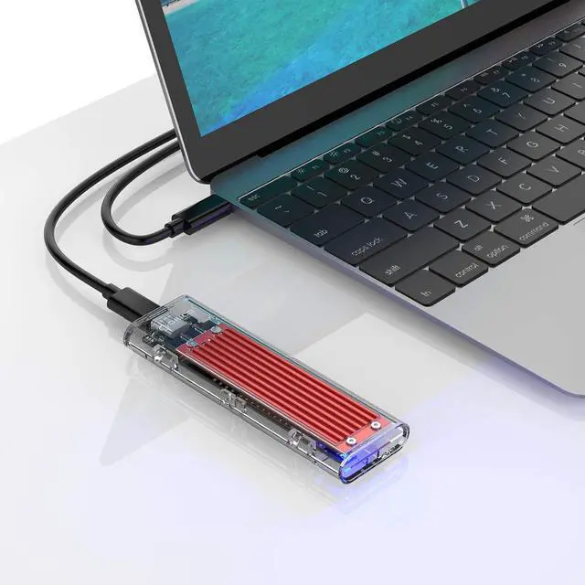 Alt view image 7 of 7 - WRIARICH M.2 SSD Enclosure USB 3.1 USB C to NVMe M.2 Adapter Transparent USB 3.1 Type C Gen 2 10Gbps to M-Key Hard Drive Caddy External Case for 2230/2242/2260/2280 Support UASP, Tool-Free -Red