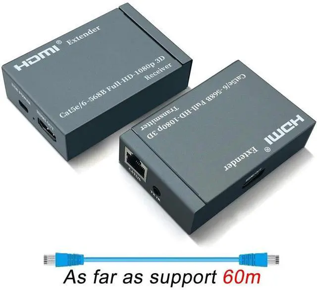 Main image of WRIARICH 60m/190ft 1080P HD HDMI Network Extender Over Single Cat5e/6 Ethernet Cable with IR Remote Control