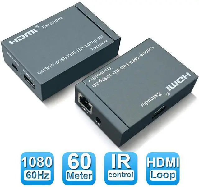 Main image of WRIARICH HDMI Extender, 60 Meter HDMI Extender (Tx + Rx) Via Single RJ45 Cat6 Ethernet Cable Transmit Up to 60M, Support 1080p, 3D, HDCP, with EDID Management and Loop Out Function