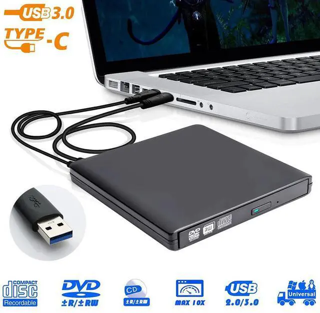 Main image of WRIARICH Aluminum External CD Drive USB 3.0 Portable CD DVD +/-RW Drive DVD/CD ROM Rewriter Burner Writer Compatible with Laptop Desktop PC Windows Mac Pro MacBook Black