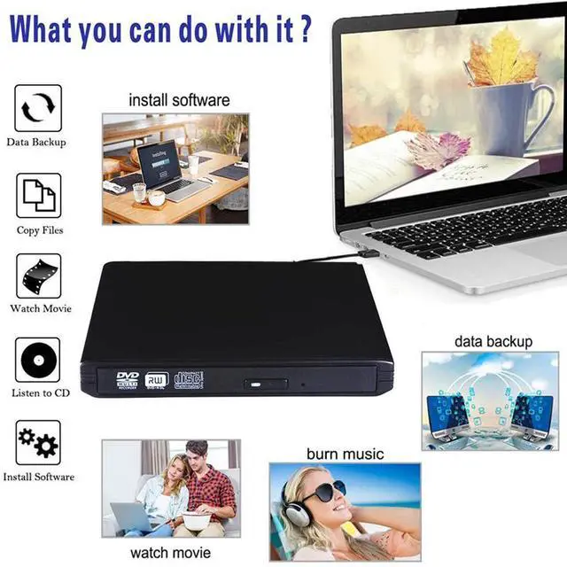 Alt view image 2 of 7 - WRIARICH Aluminum External CD Drive USB 3.0 Portable CD DVD +/-RW Drive DVD/CD ROM Rewriter Burner Writer Compatible with Laptop Desktop PC Windows Mac Pro MacBook Black