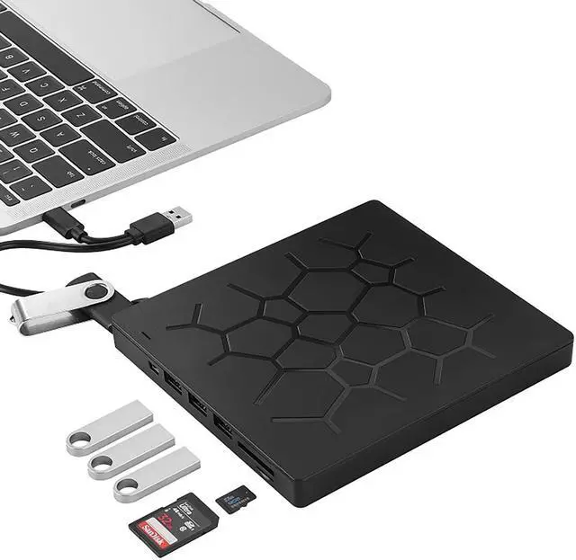 Main image of WRIARICH External CD DVD Drive, 7 -in-1 USB Type C Dual Port CD Drive, DVD +/-RW CD +/-RW Writer Burner Player with 4 USB Ports and 2 SD Card Slots for MacBook Air, MacBook Pro, Mac OS, PC Laptop