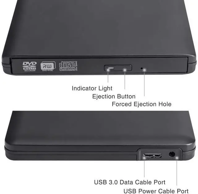 Alt view image 6 of 7 - WRIARICH External CD DVD Drive USB 3.0 and Type-C Portable CD/DVD Player for Laptop CD Drive Reader Writer Burner Compatible with Laptop Desktop PC Windows Linux Apple Mac Black