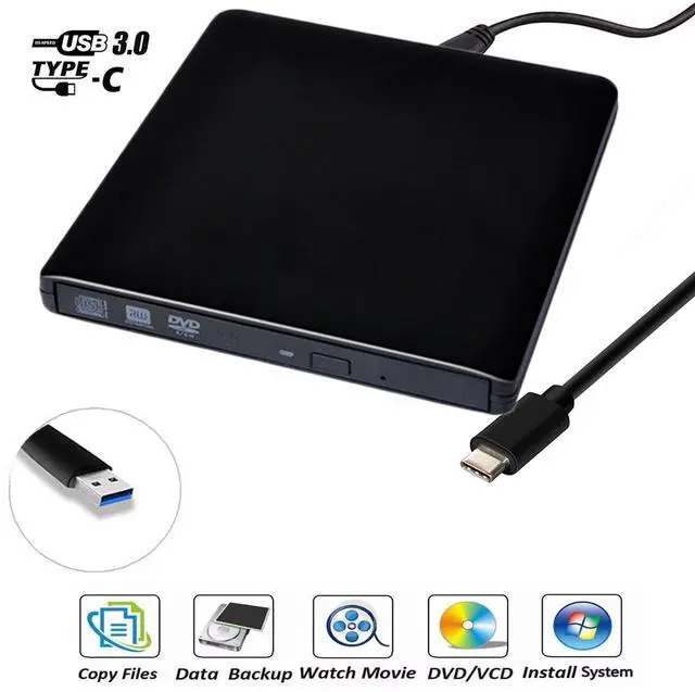 Main image of WRIARICH External CD DVD Drive USB 3.0 and Type-C Portable CD/DVD Player for Laptop CD Drive Reader Writer Burner Compatible with Laptop Desktop PC Windows Linux Apple Mac Black