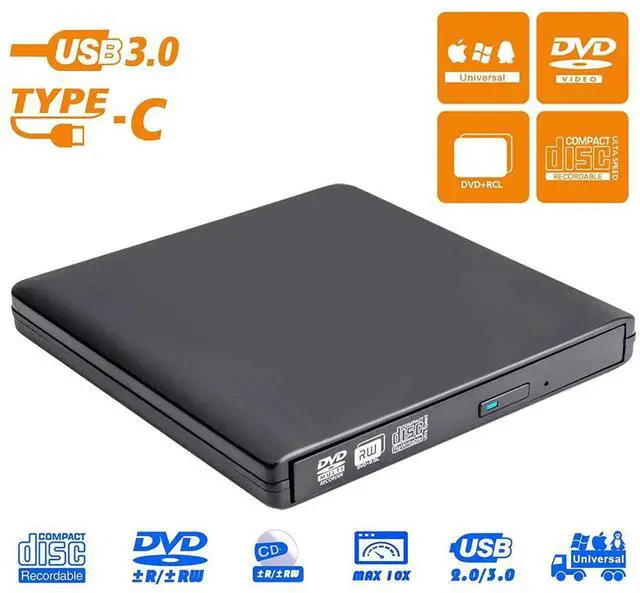 Main image of Aluminum External DVD Drive for Laptop, USB 3.0 Portable Optical Slim CD/DVD Burner Player RW Drive Compatible with Desktop PC Windows XP/ 2003/ Vista/ 7/8, Linux, Mac os System (XD058, Black)