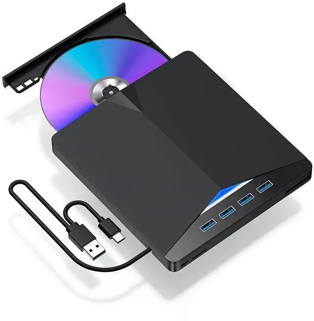 Main image of WRIARICH External CD DVD Drive, 7 -in-1 USB Type C Dual Port CD Drive, DVD +/-RW CD +/-RW Writer Burner Player with 4 USB3.0 Ports TF SD Card Slots for MacBook Air, MacBook Pro, Mac OS, PC Laptop