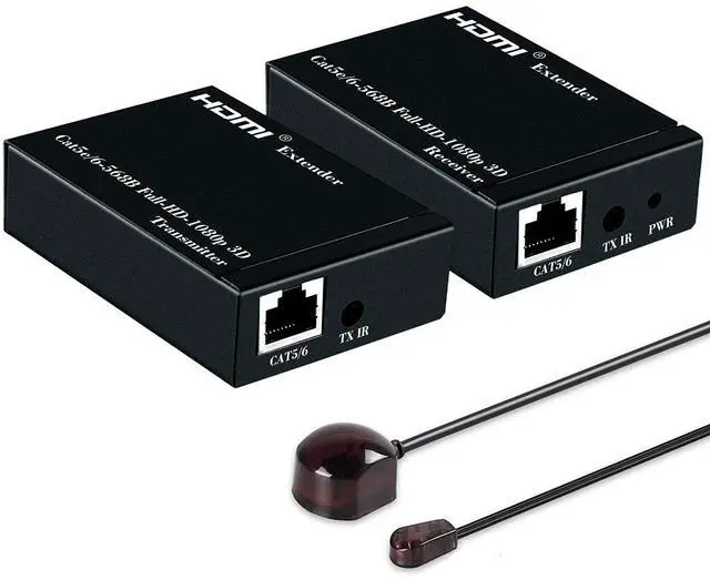 Main image of WRIARICH HDMI Extender Over Cat5e/6 up to 1080P@60Hz 196ft/60m with IR Control, FHD HDMI Supports Laptop DVD PS3/4 HD Box, Gaming, Video Production and More