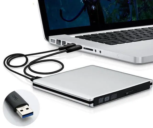 Main image of WRIARICH Aluminum External CD DVD Drive USB 3.0 Type-C Slim Portable DVD/CD ROM +/-RW Optical Drive Burner Writer for MacBook Pro/ Air, iMac, Windows/ Linux/ Mac Laptop Desktop, Silver