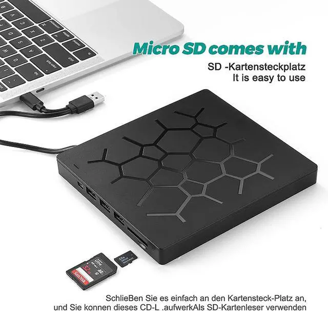Alt view image 5 of 7 - 7 -in-1 USB3.0 with Type-C adapter Superdrive External DVD/CD Reader and DVD/CD Burner with 4 USB Ports and 2 SD Card Slots for Apple-MacBook Air/Pro/iMac/Mini/MacBook Pro/ASUS/ASUS/DELL Plug and Play