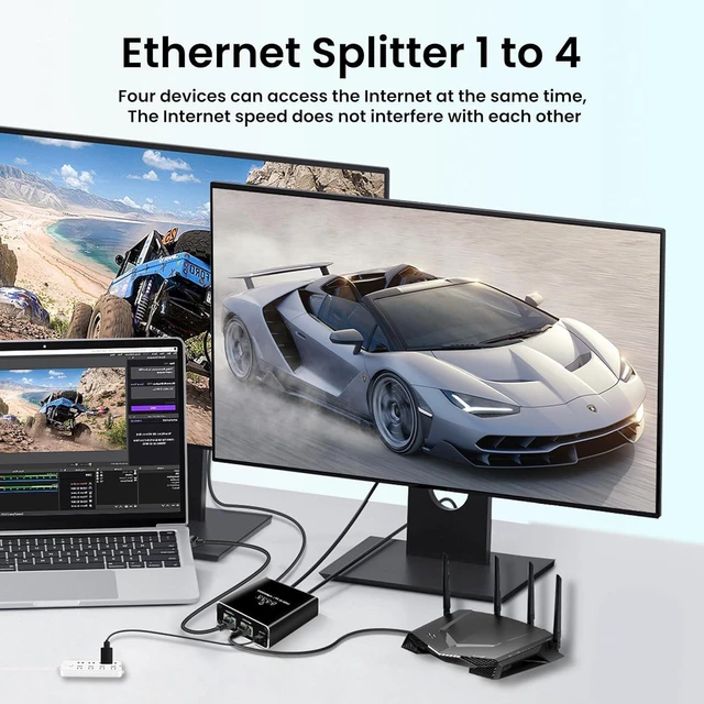Alt view image 3 of 7 - Ethernet Splitter High Speed, 1000Mbps Ethernet Splitter 1 to 4 , Gigabit Internet Splitter with USB Power Cable, LAN Splitter for Cat 5/5e/6/7/8 Cable (4 Devices Simultaneous Networking)