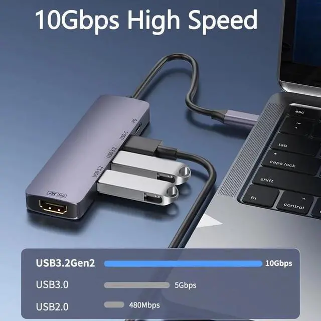 Alt view image 4 of 7 - WRIARICH 5-Port USB 3.2 Hub, Ultra-Slim Data USB 3.2 Hub with 4K@60Hz HDMI, 140W Power Delivery, USB-C 3.2 and 2 USB-A 3.2 Ports, for MacBook, Mac Pro, Mac mini, iMac, XPS, PC, Flash Drive, Mobile HDD