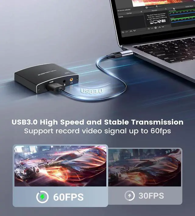 Alt view image 3 of 7 - WRIARICH External USB Capture Card, Stream and Record in 1080p 60FPS 4K@60Hz with ultra-low latency on Nintendo Switch/PS5/OBS/PC/Camera, in OBS and more, works with PC and Mac