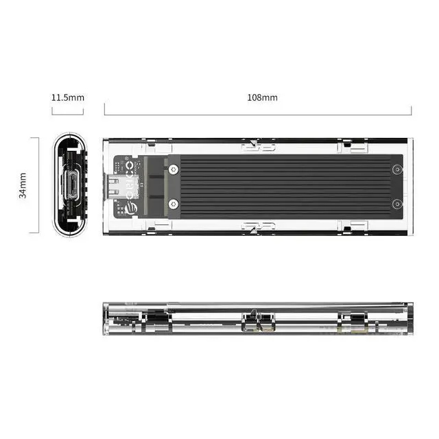 Alt view image 2 of 7 - WRIARICH Transparent NVMe M.2 Enclosure Tool-Free USB3.1 Type-C Gen2 10Gbps to M.2 SSD Enclosure for Intel 660p/Samsung 970 EVO/Samsung970 Pro 2230/2242/2260/2280 PCIe NVMe M-Key SSD up to 2TB-Black