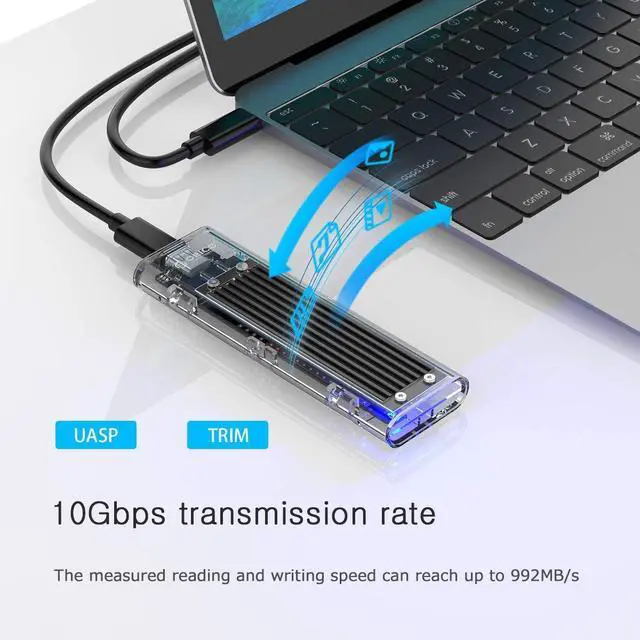 Alt view image 6 of 7 - WRIARICH Transparent NVMe M.2 Enclosure Tool-Free USB3.1 Type-C Gen2 10Gbps to M.2 SSD Enclosure for Intel 660p/Samsung 970 EVO/Samsung970 Pro 2230/2242/2260/2280 PCIe NVMe M-Key SSD up to 2TB-Black