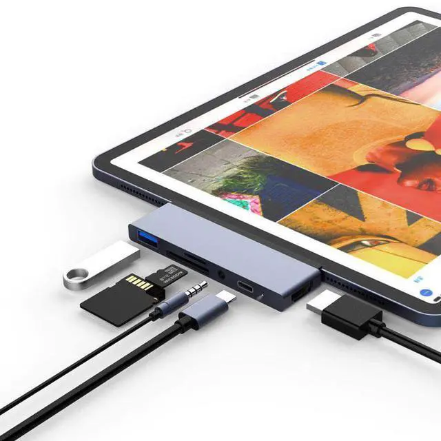 Main image of WRIARICH USB C HUB for iPad Pro 11/12.9" 2020 2018,Adapter for iPad Air 4, 6 in 1 iPad Pro Hub with 4K HDMI,3.5mm Headphone Jack, USB3.0 Ports,USB C PD Charging, SD/Micro Card Reader