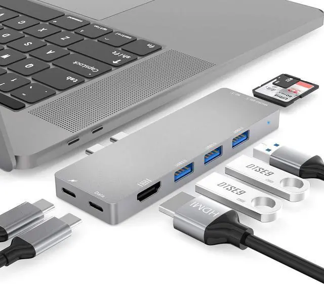 Main image of WRIARICH USB C Hub 8 in 1 Type C Hub Adapter with Thunderbolt3 5K@60Hz 40Gbps, 100W Power Delivery, 3 USB 3.0 Ports, 4K@30Hz HDMI for MacBook Pro 2019 2018 2017 2016 1315 Dual Type C Hub Adapter