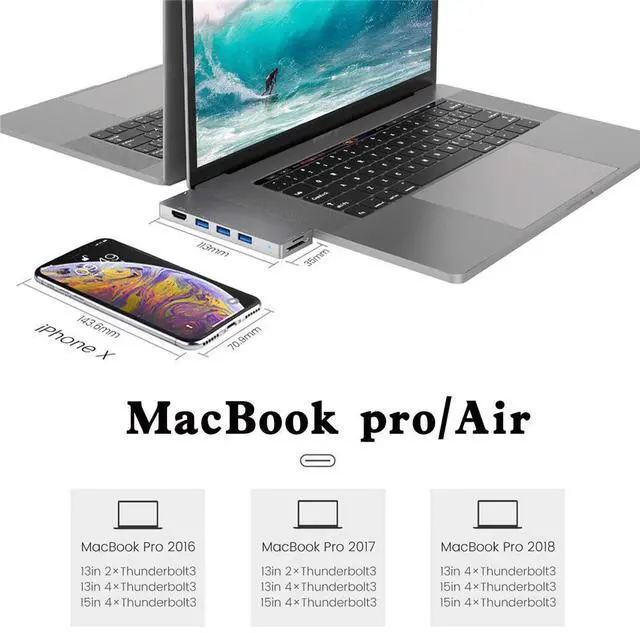 Alt view image 7 of 7 - WRIARICH USB C Hub 8 in 1 Type C Hub Adapter with Thunderbolt3 5K@60Hz 40Gbps, 100W Power Delivery, 3 USB 3.0 Ports, 4K@30Hz HDMI for MacBook Pro 2019 2018 2017 2016 1315 Dual Type C Hub Adapter