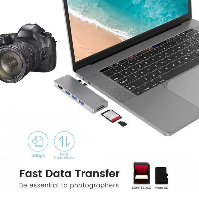 Alt view image 6 of 7 - WRIARICH USB C Hub, Best Mac Type-C Dual Hub Adapter for MacBook Pro 2019 2018-2016 13" 15" 16" & MacBook Air, 8in2: USB-C 100W PD, Thunderbolt 3, 4K HDMI, microSD/SD Card Reader, 3xUSB 3.0