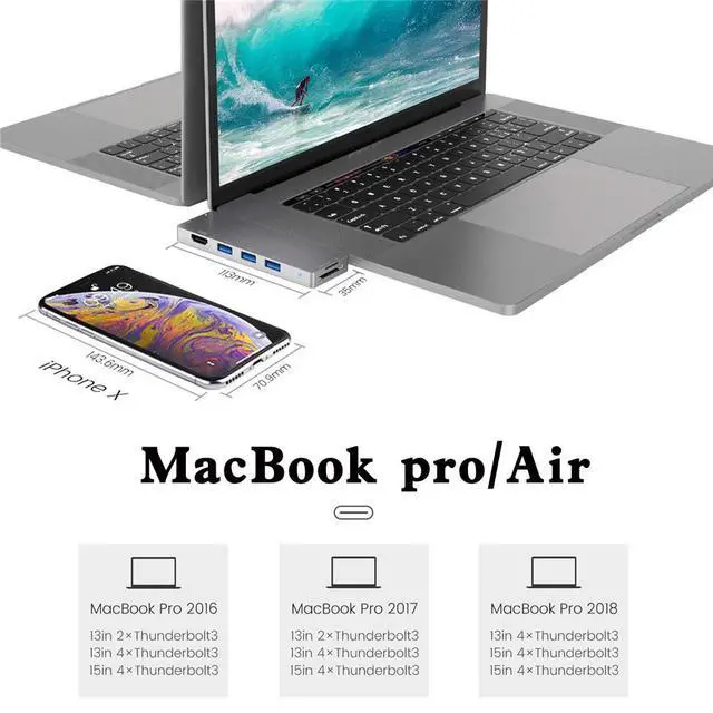 Alt view image 4 of 7 - WRIARICH USB C Hub 8 in 1 for MacBook Pro 2019 2018 2017 2016 1315 Dual Type C Hub Adapter with Thunderbolt 3, 100W Power Delivery, 4K HDMI, 3xUSB 3.0 Ports, SD&TF Card Reader