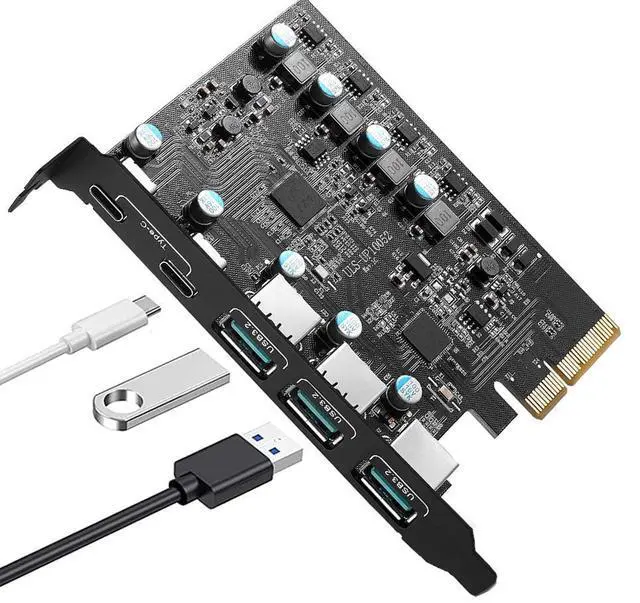 Main image of WRIARICH PCIE USB 3.2 Card 5 Ports(2X USB C - 3X USB 3.2), PCI Expree to USB Expansion Card Super Speed 10Gbps PCI-e USB3.2 Hub Controller Adapter for Windows 11/10/8/7/XP/Vista