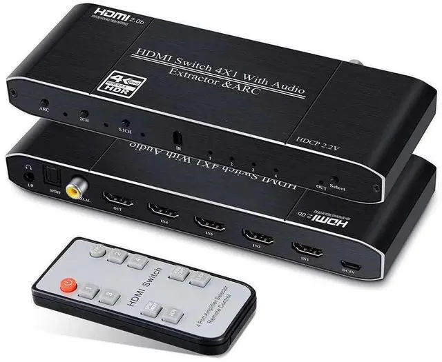 Main image of 4K 60Hz HDMI 2.0 Switch 4 Port with Audio Extractor and ARC, Support Coaxial3.5mm AUXOptical Audio Out, HDMI Splitter with Remote Support HDR, HDCP2.2, 3D,18Gbps, Dolby Vision.