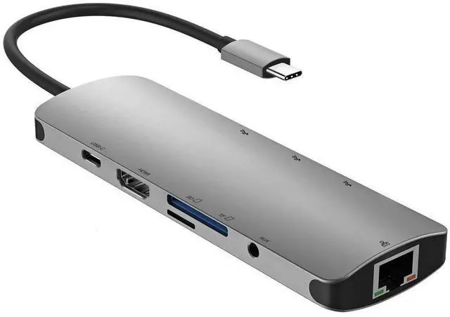 Alt view image 2 of 7 - USB C Hub, 9-In-1 Type C Hub with Ethernet Port, 4K USB C to HDMI, 3 USB 3.0 Ports, SD/TF Card Reader, 60W PD USB-C Power Delivery 3.5mm Audio Jack Portable for Mac Pro and Other Type C Laptop