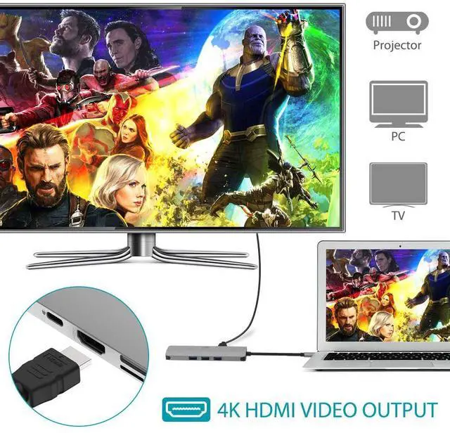 Alt view image 7 of 7 - USB C Hub, 9-In-1 Type C Hub with Ethernet Port, 4K USB C to HDMI, 3 USB 3.0 Ports, SD/TF Card Reader, 60W PD USB-C Power Delivery 3.5mm Audio Jack Portable for Mac Pro and Other Type C Laptop