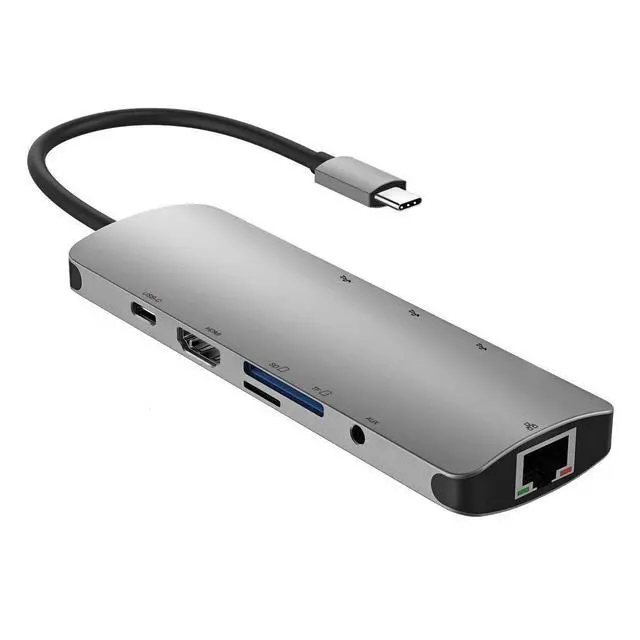 Alt view image 2 of 7 - USB C Multiport Hub, 9 in 1 USB Type C HDMI Adapter with HDMI 4K, Ethernet, 3 USB 3.0, USB-C PD Charging Port, Audio/Mic, SD TF Card Reader for MacBook Pro and More