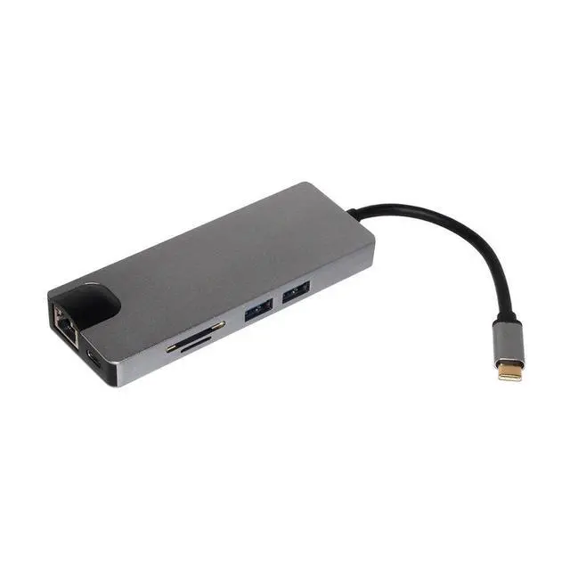 Alt view image 2 of 7 - WRIARICH USB C Type C Hub, 8 in 1 USB C Hub Adapter with 1000Mbps RJ45 Ethernet, 4K USB-C to HDMI, VGA, USB 3.0, USB-C Power Delivery, SD/TF Card Reader Compatible for MacBook and Other Laptops