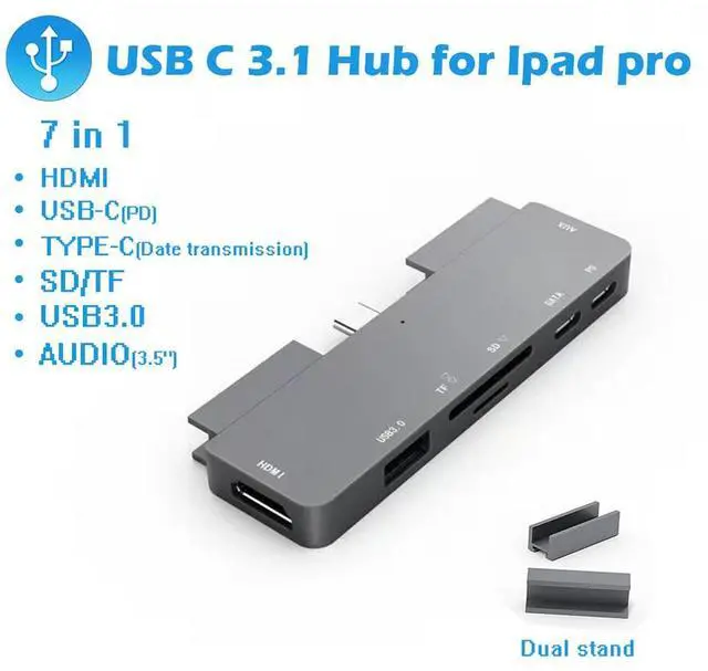 Main image of WRIARICH USB C Hub Adapter 7-in-1 Dongle, USB-C Power Delivery 60W, 4K60Hz HDMI, USB 3.0, 3.5mm Audio Jack, SD/MicroSD,USB C Data Compatible with iPad Pro Air 2020 2019 2018, Space Gray