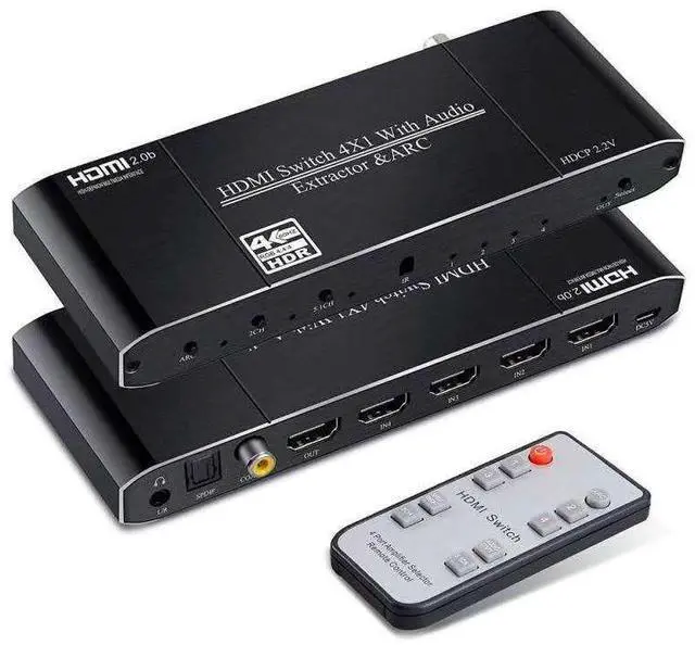 Main image of 4x1 HDMI Switch,4 in 1 Out HDMI Switcher Audio Extractor( Optical + 3.5mm AUX + Coaxial Output) ,Support Ultra HD 4K,3D 1080P,Audio EDID Extractor with IR Remote Control