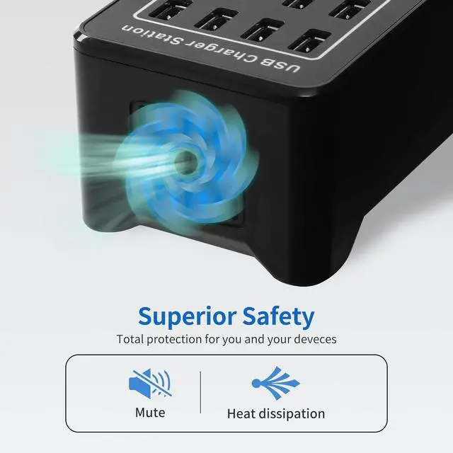 Alt view image 3 of 7 - Multiple USB Charger,20 Ports USB Charging Station,100W Multi-Port USB A Charger, USB Wall Charger Desktop USB Charger for Smartphones,Tables,and More Devices - Black