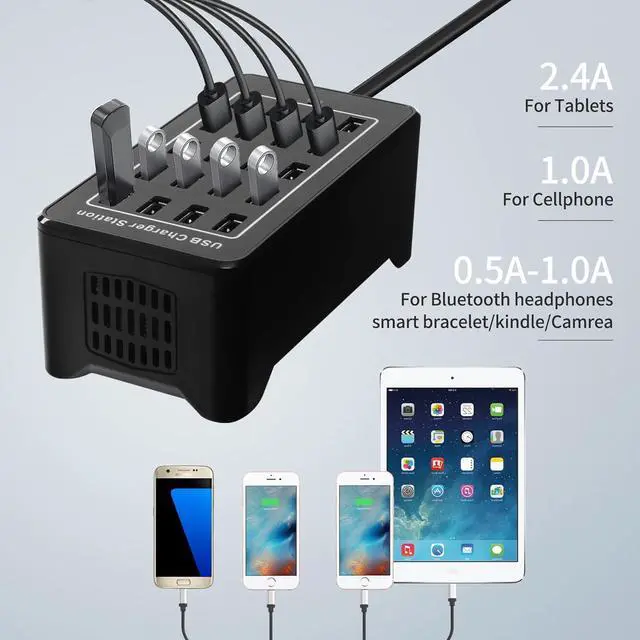Alt view image 6 of 7 - 100w 20(20A) Port, USB Fast Charging Station,Travel Desktop USB Rapid Charger,Multi Ports Charging Station Organizer Compatible with Smartphones,Tables,and More Devices - Black