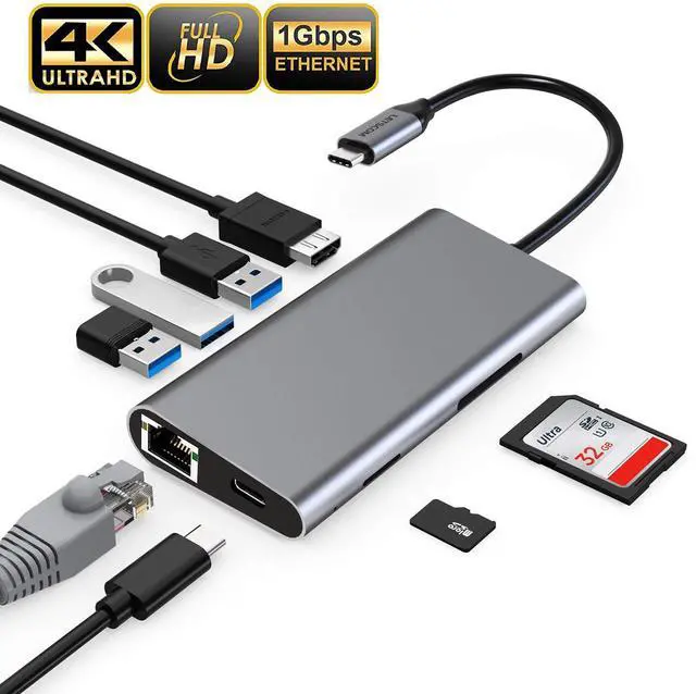 Main image of USB C Hub HDMI Adapter, 8 in 1 Type C Hub to HDMI 4k,1000M Ethernet, 3 USB 3.0 Ports,60W Power Delivery,SD/TF Card Readers Compatible with MacBook Pro 13/15(Thunderbolt 3),2018 Mac Air,Chromebook