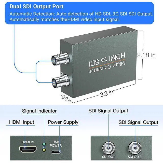 Alt view image 6 of 7 - 1080P HDMI to SDI Converter, HDMI to SD-SDI HD-SDI 3G-SDI Audio Video Adapter,Support HDCP 1.3 1080P 60Hz for Camera Home Theater Monitora (with Power Supply)