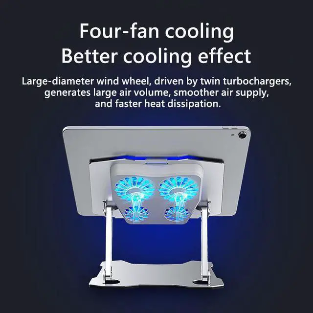 Alt view image 3 of 7 - WRIARICH Tablet Stand with 4 High-speed Fan, Ergonomic Aluminum Tablet Mount Computer Stand for Desk, Tablet Riser Notebook Stand Compatible with MacBook Air Pro, Dell XPS, More 9.7 12.9" Tablets