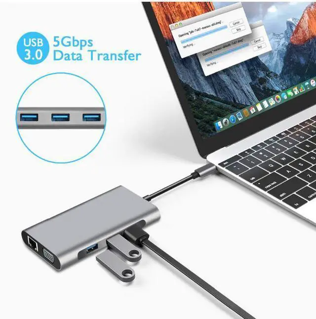 Alt view image 6 of 7 - WRIARICH 10 in 1 USB C Hub for MacBook , MacBook Pro, Lenovo, with 4K HDMI + 1080P VGA + RJ-45 Gigabit Ethernet + 3 USB 3.0 Ports + SD/TF Card Reader + PD Type C Charging Port + 3.5mm Audio Output