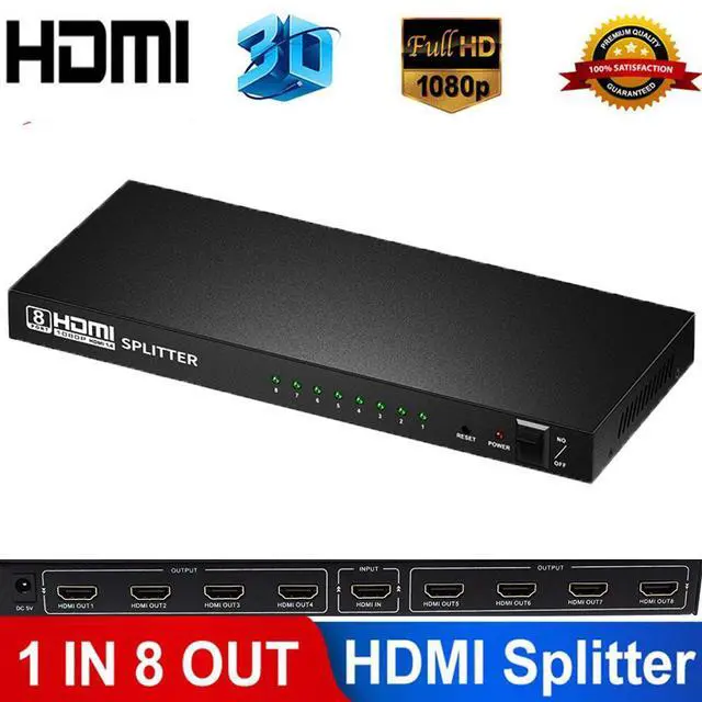 Main image of HDMI Splitter 1 in 8 Out,HDMI Splitter 1x8 | 8 Port | 1 in - 8 Out | Full HD/3D | 1080P | HDMI 1.3v | HDTV | PS4 / PS3 | XboxOne / 360 | DVD | Blu-ray | DTS Digital | Dolby Digital