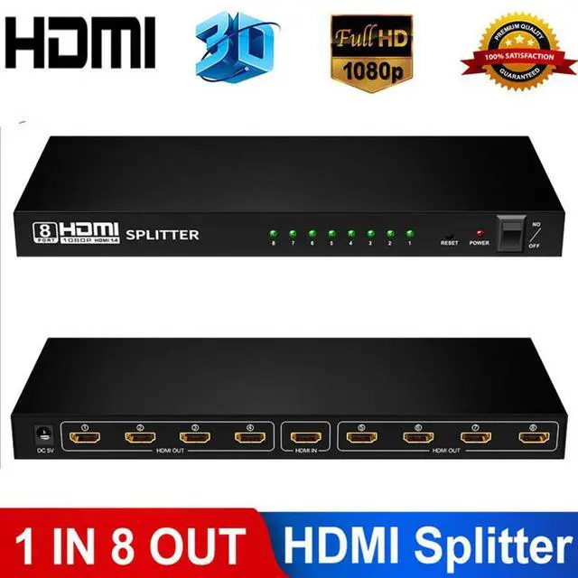 Main image of 1080P HDMI Extender Splitter 1x8 Port , 1 in 8 Out HDMI Splitter Box Supports Full Ultra HD 1080P and 3D Compatible with PC STB Xbox PS4 PS3 Fire Stick Roku Blu-Ray Player HDTV