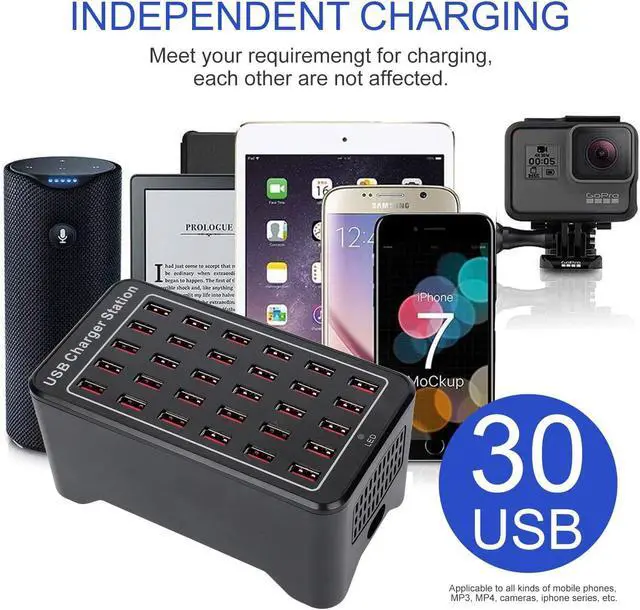 Alt view image 2 of 7 - 30-Port USB Charging Station, 150W/30A USB Charger Station, Multi Ports USB-A Charging Hub with LED Display, Compact Desktop Charger for Multiple Devices, Smartphones,Tables,and More Devices - Black