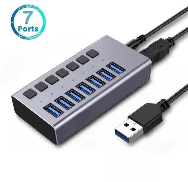 Main image of Powered USB Hub, 7-Port USB 3.0 Hub with 5Gbps 7 USB 3.0 Ports, Individual Switches and 12V3A Power Adapter, Aluminum USB Port Expander for Laptop/PC