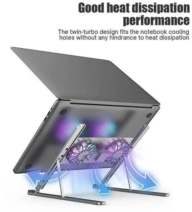 Alt view image 5 of 7 - Laptop Tablet Stand for Desk with Dual High-speed Fan Compatible with Mac MacBook Pro Air Notebook, Portable Holder Ergonomic Elevator Metal Riser for All 11-17.3 Inches Tablet or Laptop Notebook