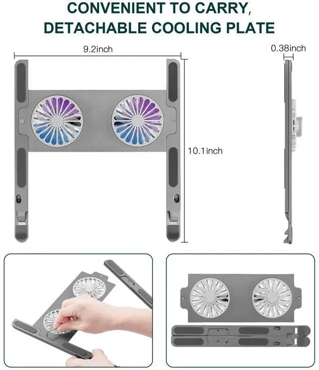 Alt view image 3 of 7 - Laptop Tablet Stand for Desk with Dual High-speed Fan Compatible with Mac MacBook Pro Air Notebook, Portable Holder Ergonomic Elevator Metal Riser for All 11-17.3 Inches Tablet or Laptop Notebook