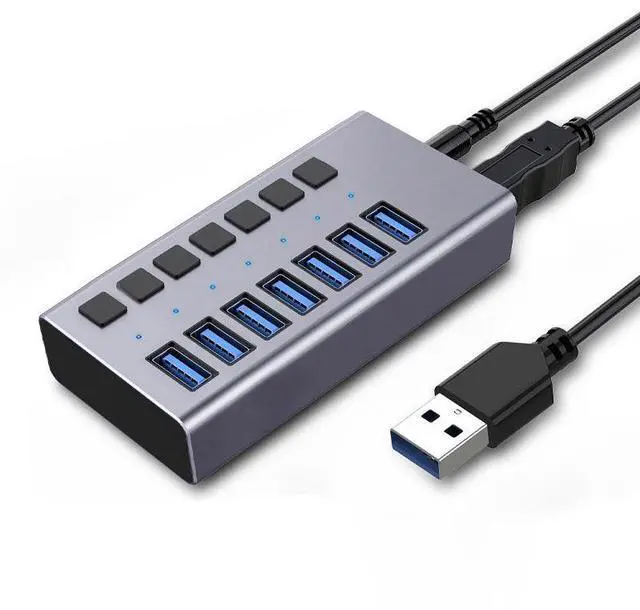 Main image of USB 3.0 Hub, 7 Port Powered USB Hub Expander Aluminum USB 3.0 Data Port hub with Universal 12V/3A Adapter and Individual On/Off Switches USB Splitter for Laptop and PC