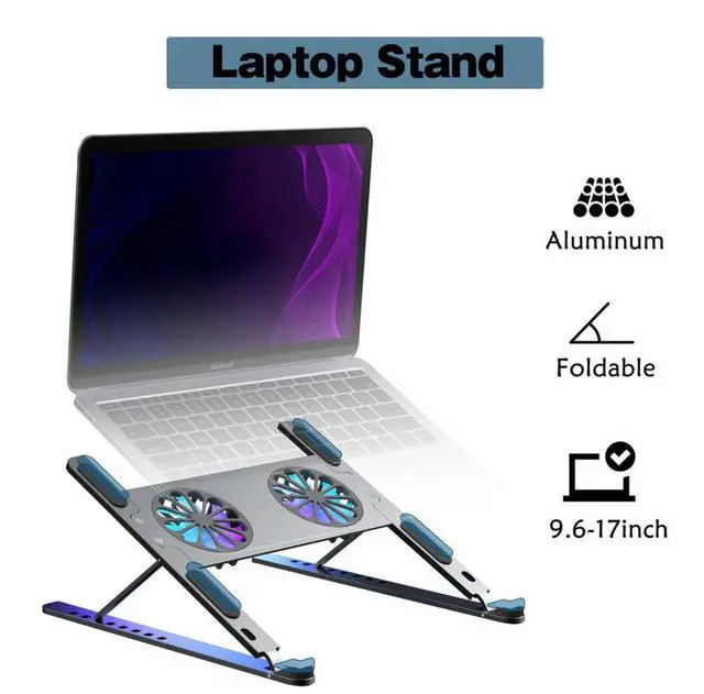 Alt view image 4 of 7 - Laptop Tablet Stand with Fan,Adjustable Laptop Tablet Stand,Multi-Angle Stand,Phone Stand Portable Foldable Laptop Tablet Riser Notebook Holder Stand for All 11-17.3 Inches Tablet or Laptop Notebook