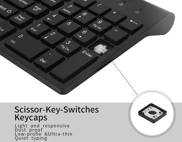 Alt view image 4 of 7 - Wireless Keyboard and Mouse, 2.4G Full-Size Keyboard and Mouse Combo, Full Size with Number Pad for PC Desktops, Laptops & Windows (Black)